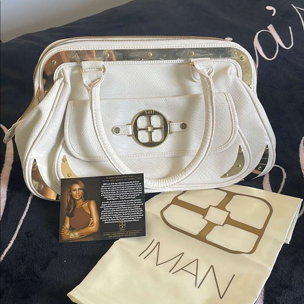 IMAN Elegant Cream Satchel with Gold Accents